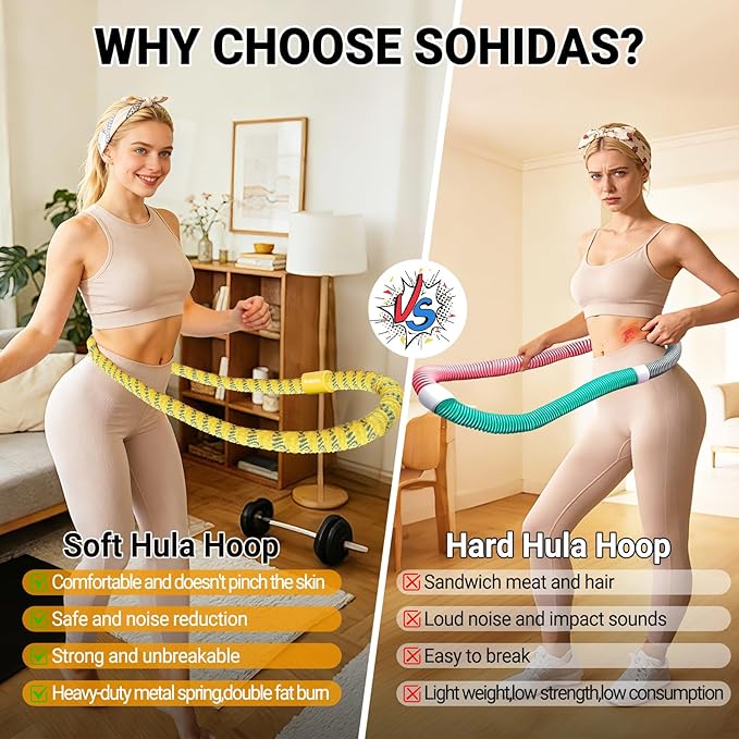 Soft Fitness Spring Hoop for Women Weight Loss, 3.3 lbs Weighted Exercise Infinity Hoop, Foldable and Portable Hula Circle Hoops for Home Travel