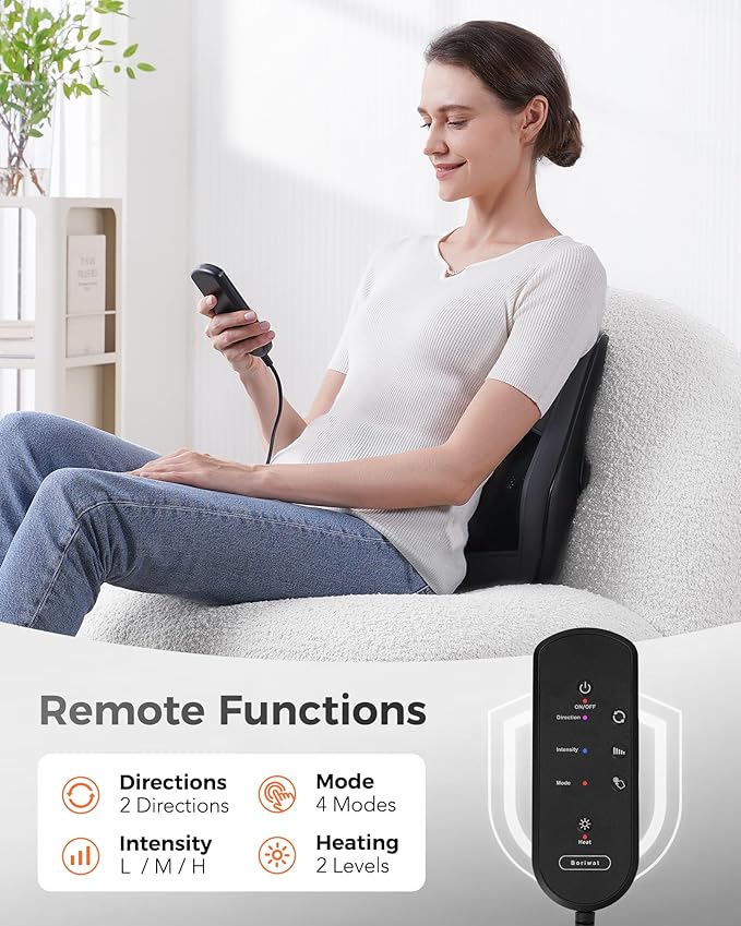 Boriwat Back Massager with Heat, 3D Kneading Massage Pillow for Back, Neck, Shoulder, Leg Pain Relief Deep Tissue, Gifts for Women Men Mom Dad