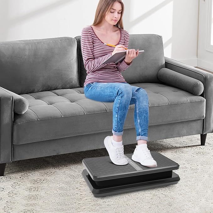 Vibration Plate Exercise Machine, 2 Resistance Bands Full-Body Workout Machine, 330LBS Load 200W Exercise Vibrating Platform, Dual Control Vibration Plate for Circulation, Black