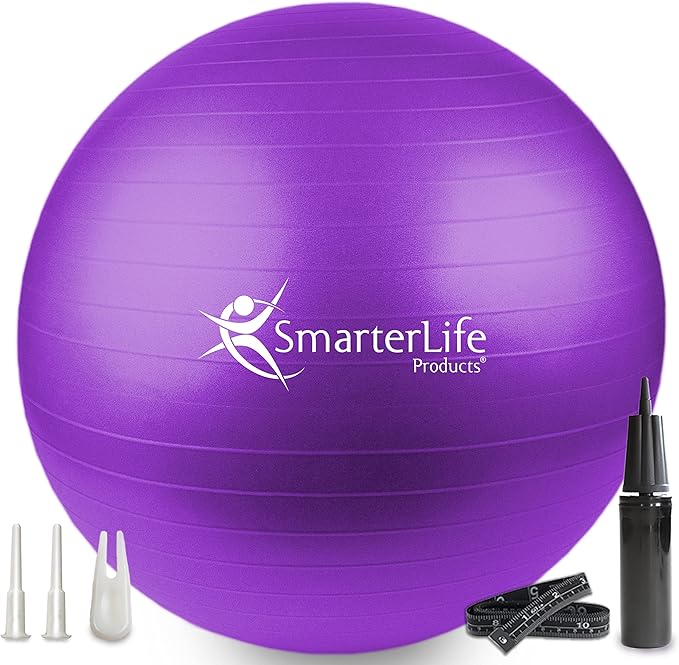 SmarterLife Exercise Ball Yoga Ball for Fitness, Balance, Stability, or Pregnancy, Gym Ball for Core Workout, Physical Therapy, Yoga Ball Chair for Office, Anti-Slip Anti-Burst
