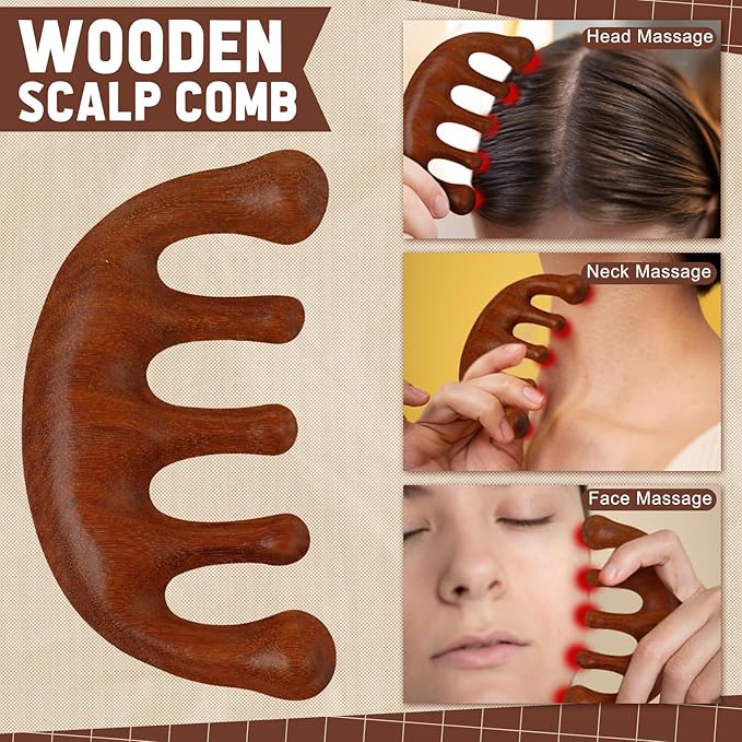 3 Pcs Wooden Head Scalp Massager Comb, Head Massage Tool for Relaxation Hair Gua Sha Comb