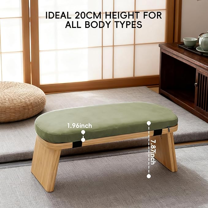 Natural Beech Wood Yoga Bench, Ergonomic Design for Kneeling, Meditation, Pilates, FSC Certified (Green)