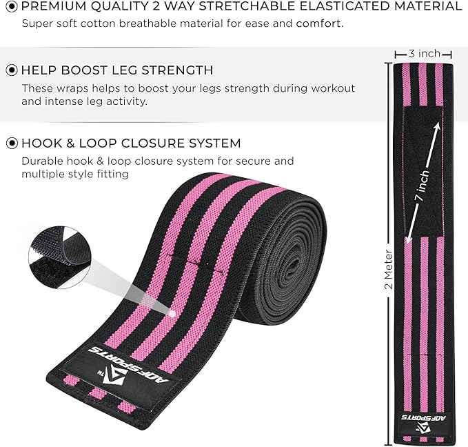 AQF Knee Wraps Weight Lifting Bandage - IPL and USPA Approved Gym Knee Support - Heavy Duty 78” Elasticated Support Straps Guard Powerlifting, Squatting (Pair)