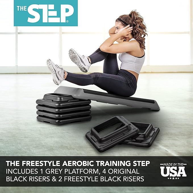 The Step Freestyle Grey Aerobic Platform, Health Club Size Steppers for Exercise