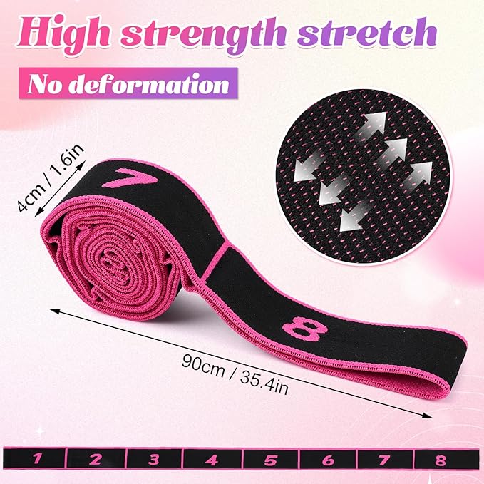 Fitness Resistance Bands with Handles, Adjustable Stretching & Yoga Band for Full Body, 8-Section Elastic Training Band with Clear Marking for Yoga, Stretching, Pilates