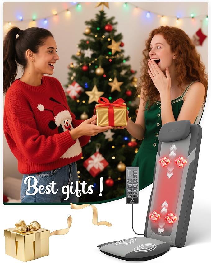 Snailax Gifts for Men Women Chair Back Massager for Full Back Pain Relief Deep Tissue, Vibration Heated Seat Cushion Long Track Dual 3D Shiatsu Rollers, 3 Height Settings Foldable Massage Chair Pad