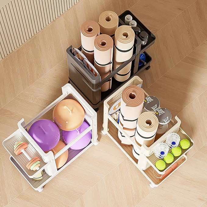 Yoga Mat Storage Racks, Home Gym Storage Rack with Wheels, Weight Cart Stand Small Gym Racks Yoga Racks, Dumbbell Weight Rack Workout Equipment Storage for Gym Fitness Organizer