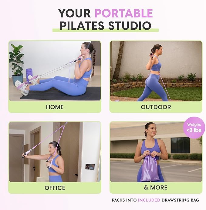 Portable Pilates Bar Kit with Resistance Bands (20, 30, 40, 50 LBS) – Adjustable Home Workout Equipment with 8 Week Training Program – Full Body Fitness Bar for Pilates, Strength Training