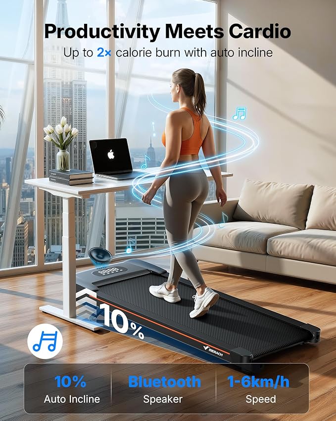 MERACH W50 Walking Pad Treadmills for Home, 12% Auto Incline, 400lbs Capacity, 3.5HP Super Quiet Brushless, 16.5"x41.3" Spacious Running Belt, Under Desk Treadmill with Remote & LED