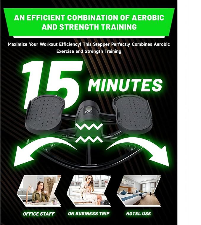 Rock Stepper Cardio Machine for Home Workouts | Low-Impact Fat Burner & Glute Toner with Digital Monitor | 15-Min Quick Silent Stepper, Includes Anti-Slip Mat & Side-to-Side Motion