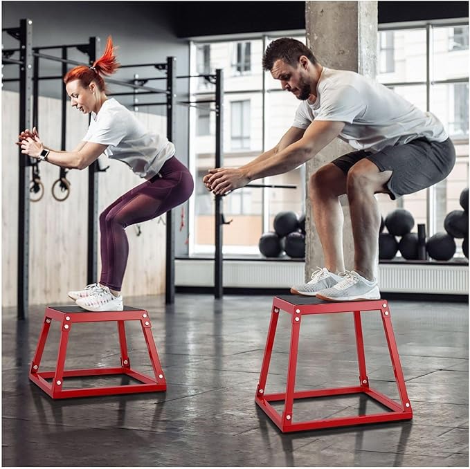 Plyometric Jump Box 12 Inch - Steel Plyometric Box for Fitness, Agility Training - Home Gym Exercise Step Platform - Strength & Conditioning - Red