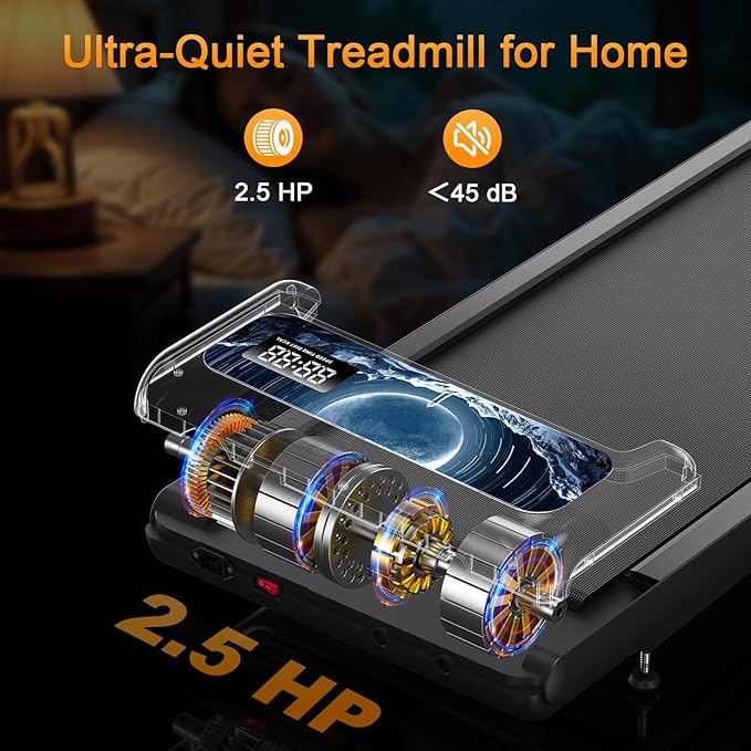 Treadmills for Home Small with 0%-8% Incline and APP Sync, Compact Under Desk Walking Treadmill Pad with Handle Bar Removable, Remote Control and LED Display, 2.5HP