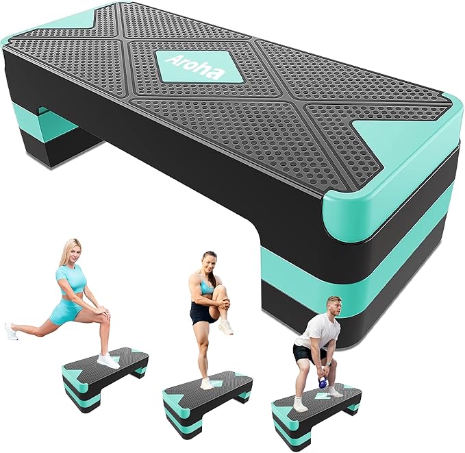 Adjustable Aerobic Exercise Step- Workout Step Platform, 26.5" Step Deck with 4", 6", 8" Height Risers, Women's Home Gym Fitness