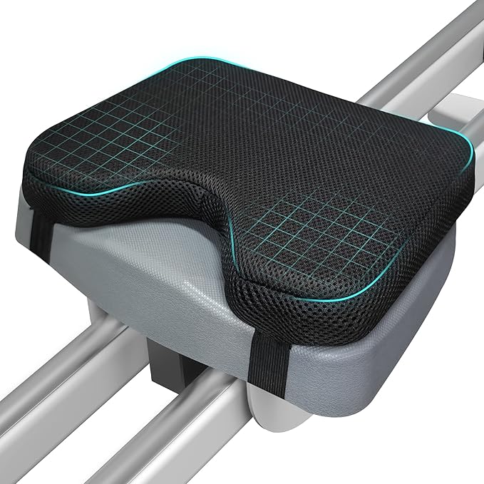 Rowing Machine Seat Cushion, MERACH Rower Seat Cushion, 2 Strap Fixation, Custom Memory Foam, Washable Cover, Ideal for Concept2 and Other Rowing Machines - Rower Accessories and Seat Pad