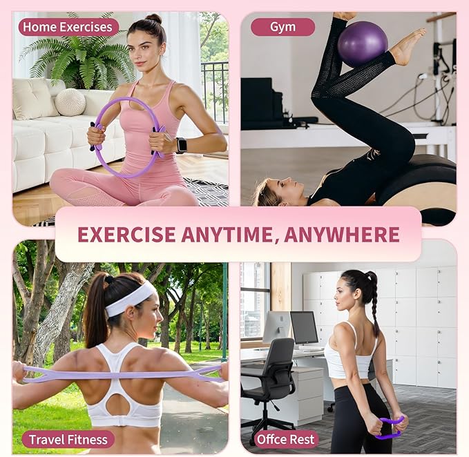 Pilates Ring Set for Women, Home Workout Pilates Equipment with Resistance Bands, 14'' Magic Circle, Mini Ball, Pilates Starter Kit for Strength