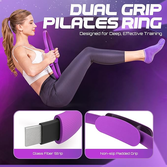 Home Pilates Workout Kit - Pilates Sets for Women and Full Body Toning, 15 Inch Ring and Ball Set, Workout Accessories for Women with Resistance Bands and Non-Slip Socks