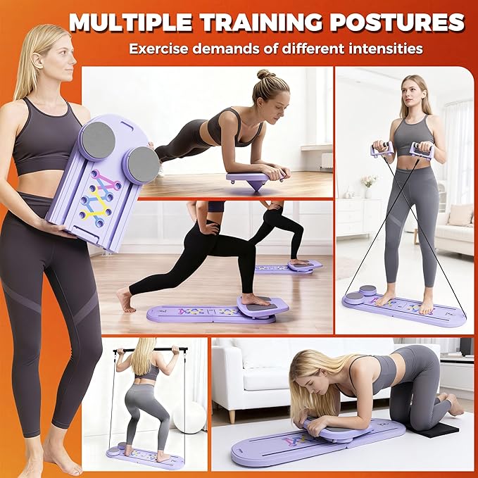 AVOCARDIO Foldable Pilates Reformer Board - Multifunctional 10-in-1 Set - Home Workout Equipment - Portable Home Gym Pilates Kit with Towel, Resistance Bands and Pilates Socks - Push Up and Abs Board