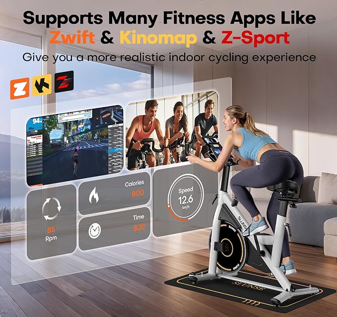 Exercise Bike, Magnetic Resistance Stationary Bikes for Home with App Compatible, Silent Indoor Cycling Bike with 350lbs Weight Capacity Comfortable Seat, Digital Monitor & Phone Mount