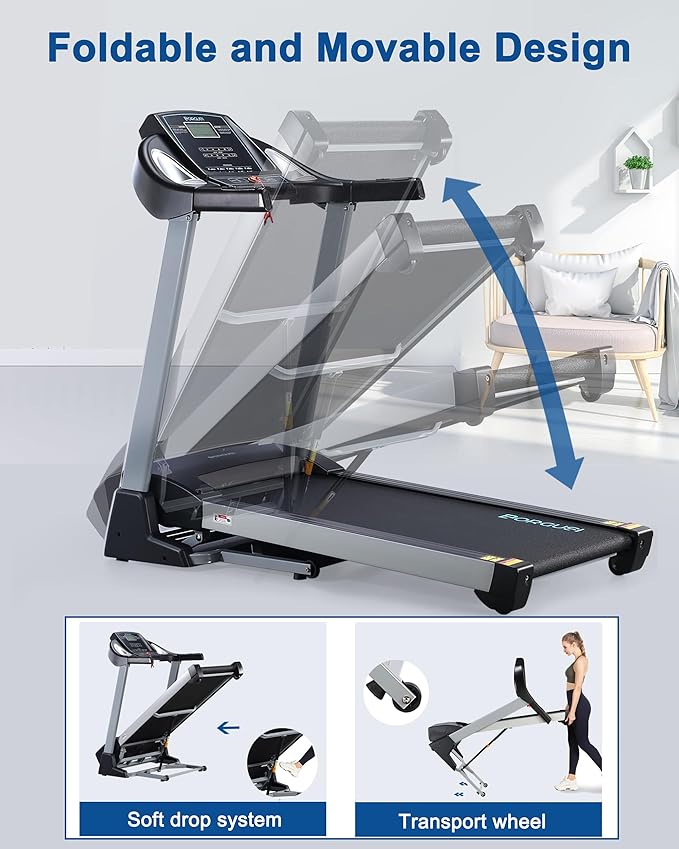 Treadmill with Auto Incline, BORGUSI Heavy Duty Treadmill for Home, Wide Belt