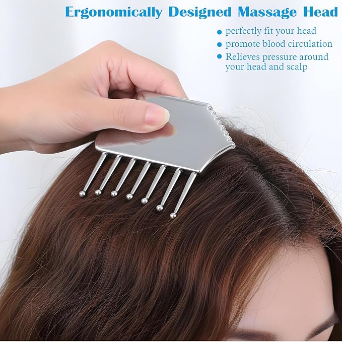 Stainless Steel Scalp Handheld Head Massage Comb Massager Metal Guasha Scraping Tool Multi-Functional Guasha Scraping Comb for Head Neck Shoulders Legs Arms