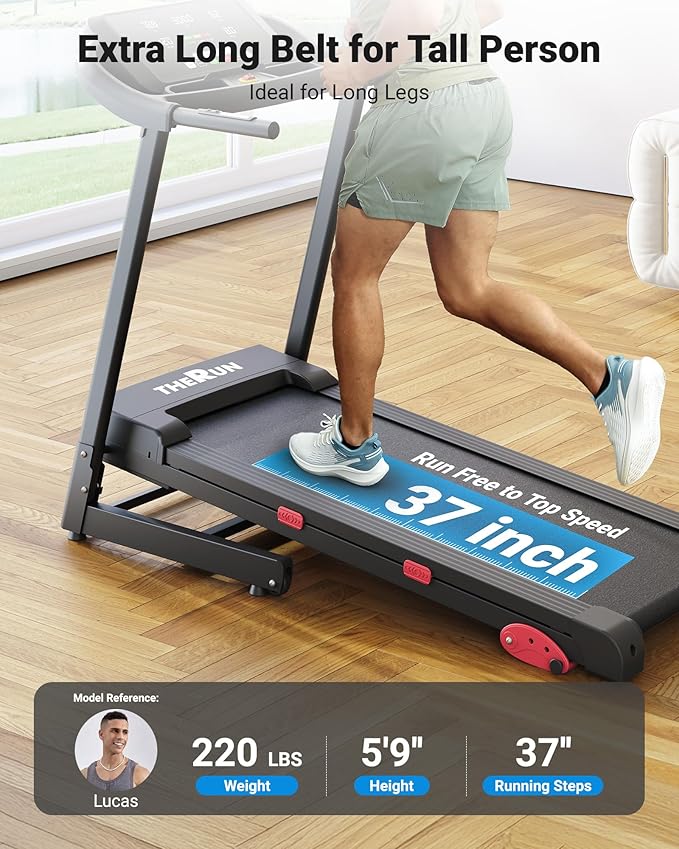 THERUN Incline Treadmill, 0-12% Incline Treadmill for Running and Walking, 300 lbs Weight Capacity, Wide Belt,3.0HP,18" LED Screen, 2 Layers Shock-Absorbing Red