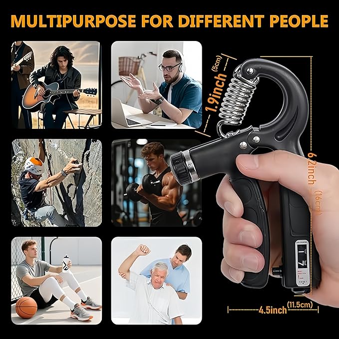 5-in-1 Adjustable Grip Strength Trainer Set, 5-60kg Resistance Hand Gripper + Finger Exerciser + Grip Ball, Hand Strength Training Equipment for Fitness/Rehabilitation/Office Relaxation