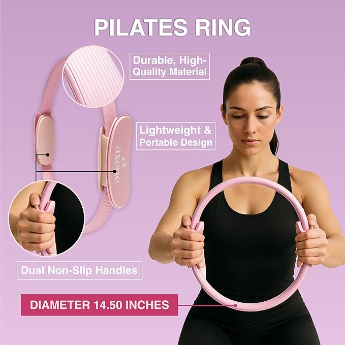 Axene At Home Pilates Kit - Pilates Ring and Ball Set - Pilates Essentials Kit for Women with Mini Ball, Resistance Bands, Exercise Guide & Bag - Kit de Pilates en Casa
