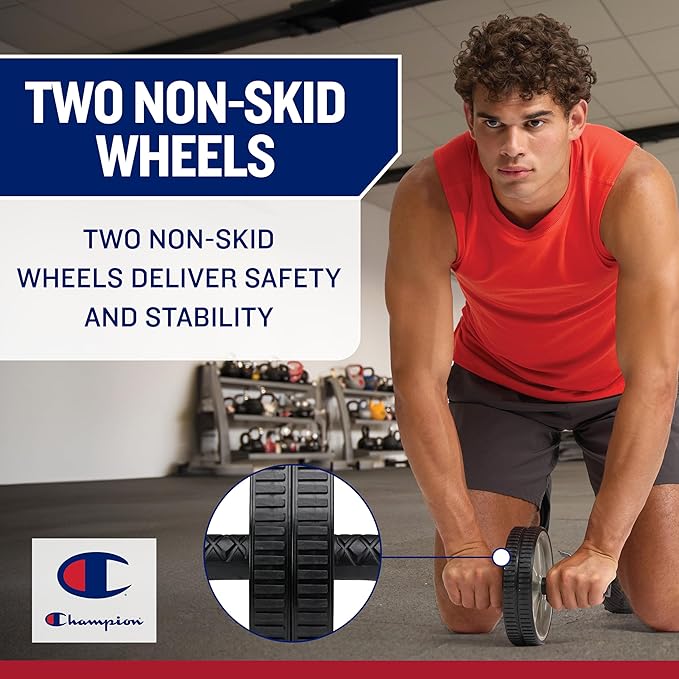 Champion Ab Roller Wheel (Grey/Black), Ab Wheel with Dual Non-Skid Wheels, Exercise Roller for Core Workout, Abs Workout Equipment for Home Gym Strength Training and Core Stability