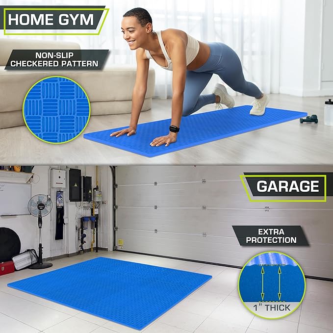 ProsourceFit Exercise Puzzle Mat ½-inch or 1-inch, Checkered EVA Foam Floor Tiles w/Non-Slip Texture, Gym Mat with Interlocking Foam Tiles for Adjustable Surface, Available in 12, 24, or 36 SQ FT