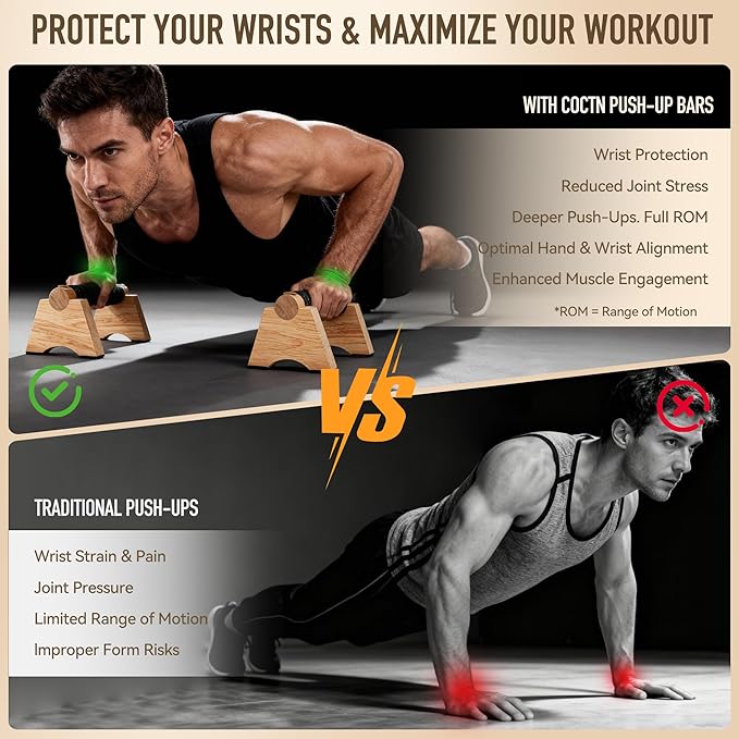 Wood Push up Bar, 2 PCS Parallettes Bars for Men Strength Training, Calisthenics Equipment for Handstand Training