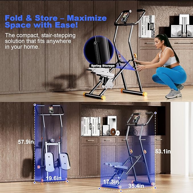 Stair Stepper for Home Gym, 350lbs Vertical Climber Machine with LCD Display, Non-Slip Pedals & 350lb Capacity Compact Folding Cardio Exercise Climber