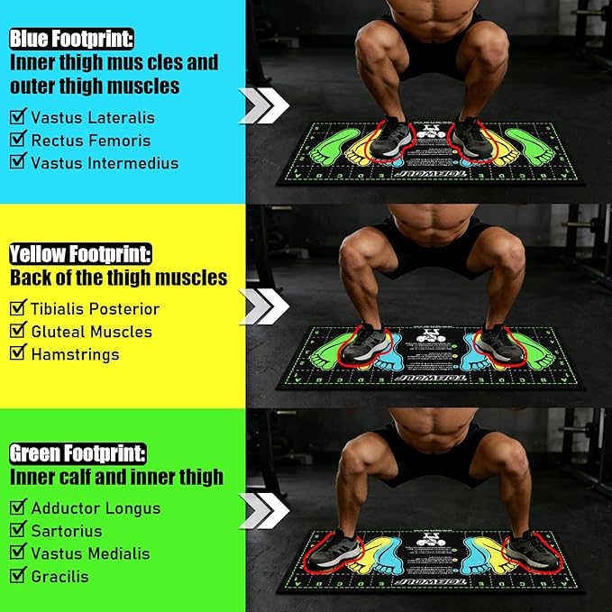 31.5'' X 13.8'' Non-Slip Squat Mat with Foot Position, Pro-Grade Exercise Mat Great for Squats, Leg and Lunges, Improving Muscle Activation, Versatility and Safety, Ideal for Home Fitness Enthusiasts