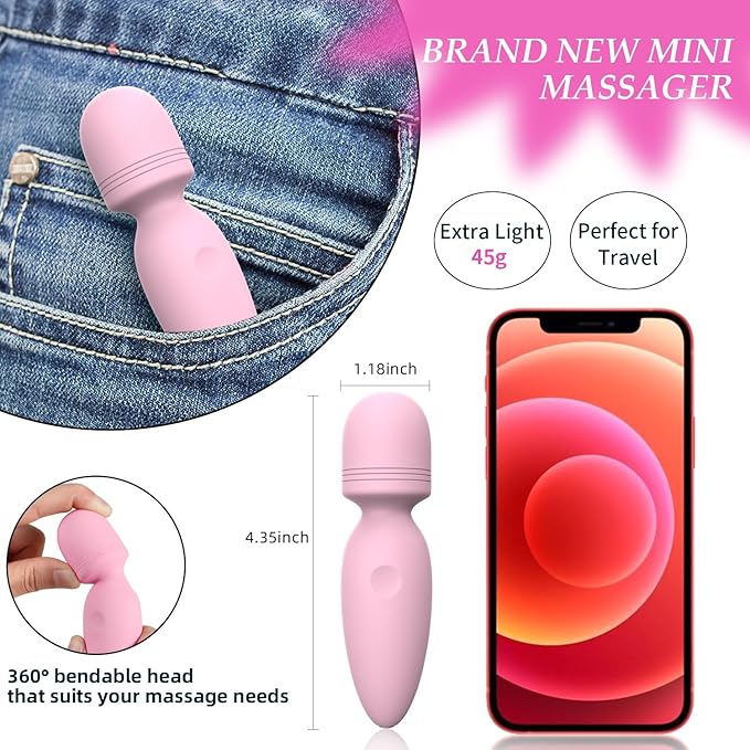 Mini Massager Tools,Small Waterproof Cordless Handheld Massager with 10 Vibration Modes, Personal Handheld Massager for Back(Pink)