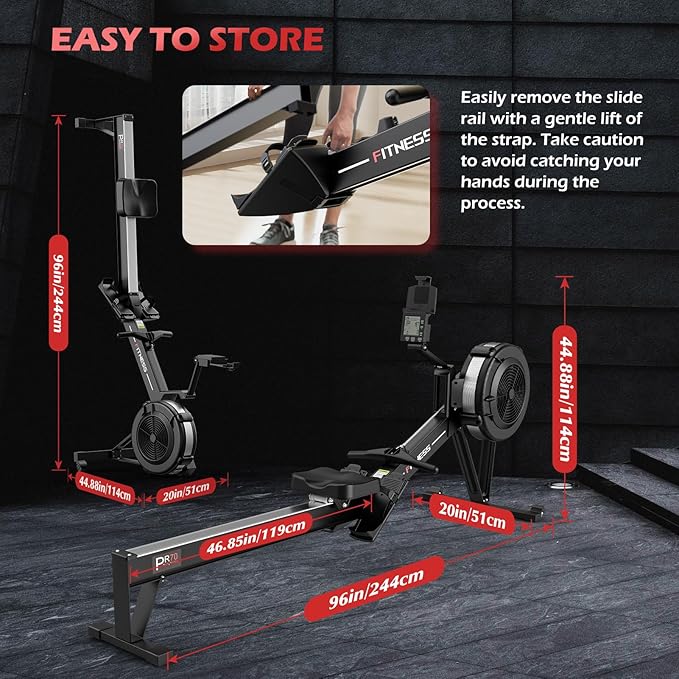 PASYOU Air Rowing Machine for Home,10-Level Resistance 350lb Load Rower Machine,Foldable Row Machines Commercial with 47in Rail and Bluetooth Backlit Monitor, Adjustable Tablet Holder PR70