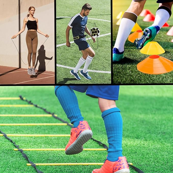 Agility Training Set for Soccer & Football - 20FT Speed Ladder, 12 Cones, and Training Aids for Kids Youth Sports Practice, Footwork Drill Kit