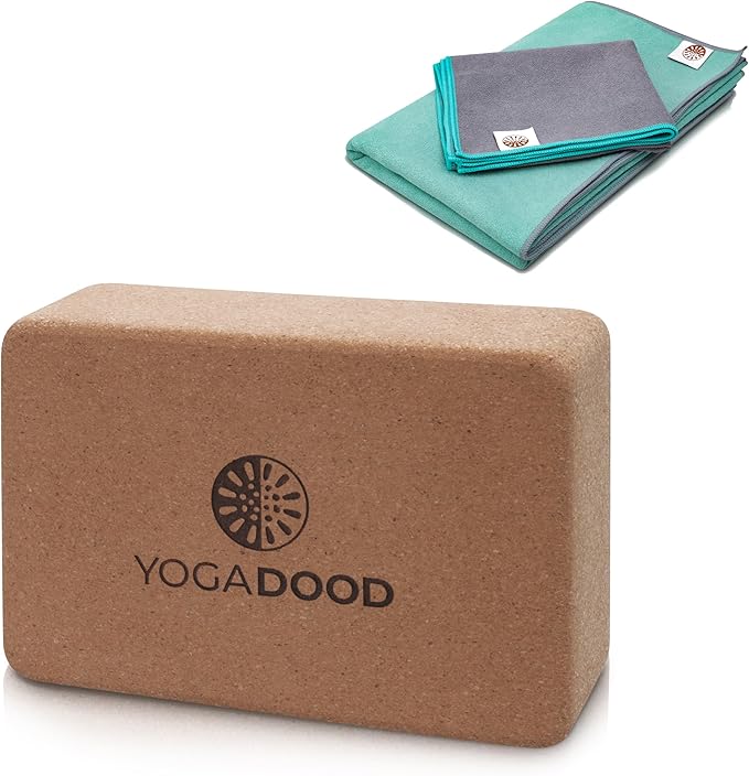 Cork Yoga Blocks + Yoga Towels Bundle - 2 Natural Cork Yoga Blocks & 2 Super-Absorbent Non-Slip Towels - Eco-Friendly, Durable & Supportive Set for Hot Yoga, Pilates, Meditation & Home Workouts