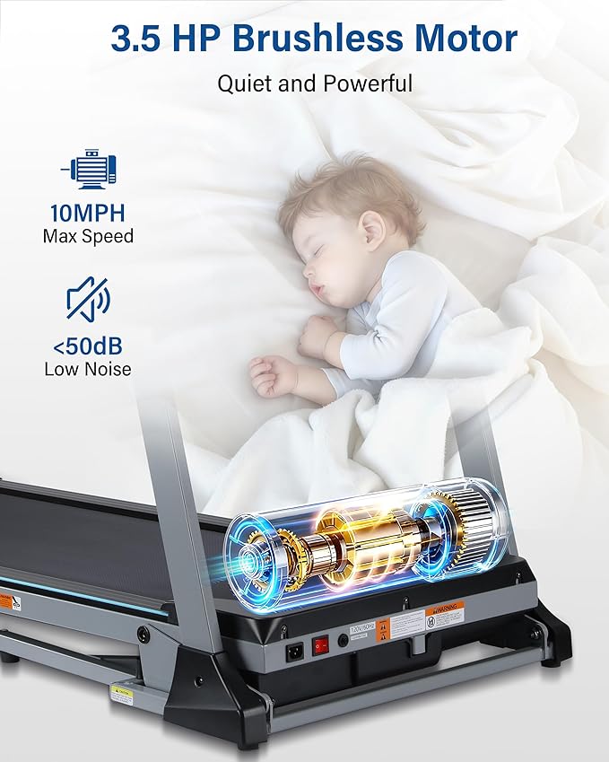 47.3" Smart Treadmill with Auto Incline & Bluetooth App, 3.5 HP Walking Pad Treadmill for Home, 300 lbs Weight Capacity, 10 MPH Speed, 40 Preset Programs, LED Display
