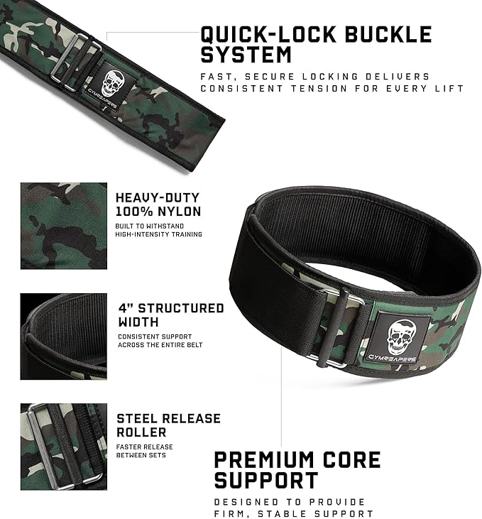 Gymreapers Quick Locking Weight Lifting Belt for Men Gym Belt for Powerlifting Deadlift Belt with 4 Inch Neoprene Metal Buckle Back Support Weightlifting Belt Women