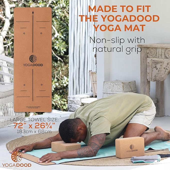 72" x 26.75" Long Hot Yoga Mat Towel Plus Compact Face Towel – Hot Yoga Essentials - Full Length, Absorbent, Microfiber Material for Workout, Gym - Pack of 2 Yoga Towels - Grip Improves with Sweat