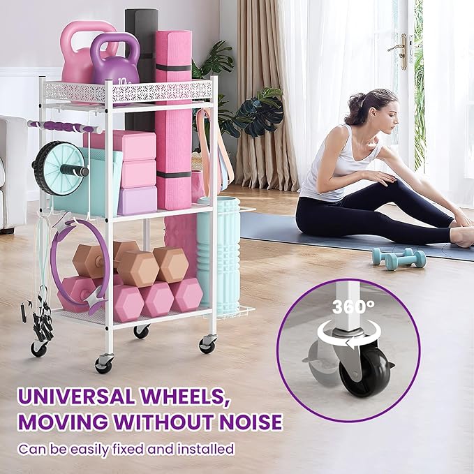 Yoga Mat Storage Rack, Home Gym Storage Rack, VOPEAK Workout Storage for Yoga Mat, Foam Roller, Gym Organizer Gym Equipment Storage for Home Exercise and Fitness Gear