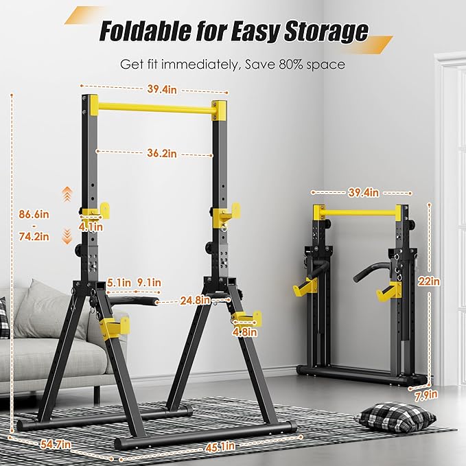 soges Foldable Power Tower, Pull Up Dip Station for Home Gym, 500 LBS Capacity Power Tower with Triangular Design, Adjustable Height Pull Up Bar for Full Body Workout