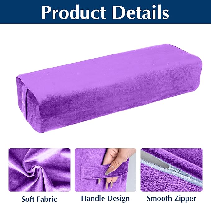 2-Pack Yoga Bolster Pillow Set: Rectangular & Cylinder Pillows for Meditation and Support, Yoga Pillows with Washable Velvet Cover, Triple-Layer Sponge with Carry Handle, Purple