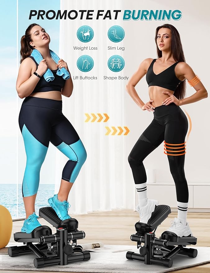 Mini Portable Stepper Machine with Resistance Bands - 330LBS Weight Capacity, Adjustable Height, LED Monitor for Full Body Workout