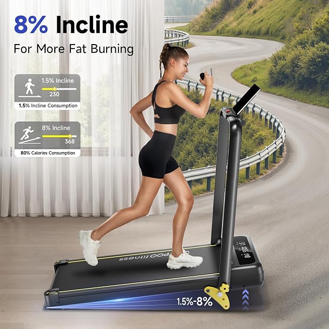 Foldable Treadmill with Incline, Walking Pad with Handle Bar 3 Level Incline, Portable Folding Treadmills for Home/Office 300 Lbs Capacity, Quiet Desk Treadmill with Remote Control & APP
