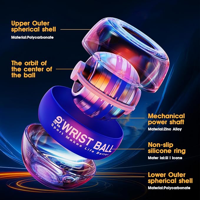 Wrist Trainer Ball Auto-Start Gyroscopic Forearm Exerciser Gyro Ball for Strengthen Arms, Fingers, Grip and Muscles