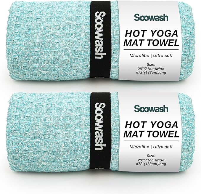 Hot Yoga Towel,Microfiber Yoga Mat Towels Non Slip for Hot Yoga Absorbent Microfiber Sweat Anti-Slip Cover,Bikram,Pilates,Exercise,Fitness 28 inch X 72 inch Blue Green 2 Pack