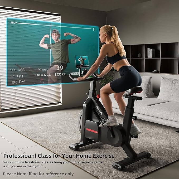 Yesoul Black Exercise Bike for Home,Smart White Cycling Bike Magnetic Stationary Bike, Low Noise Indoor Cycling Bike for Home Gym Electric Stationary Bike with Tablet Mount & Comfortable Seat Cushion for Women Apartment Workout Bike for Fitness