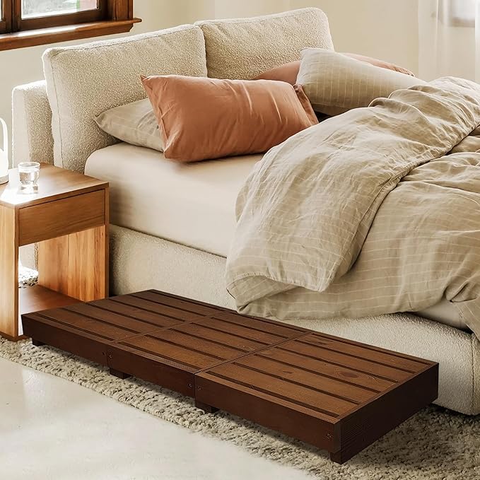 Outdoor Steps 3.5'' Height, Wooden Step Platform 35” Length, Step Stool with Non Slip Pads, Wooden Platform, Step for Outside, Wooden Platform for Bathroom, Kitchen, Bed(Dark Brown)