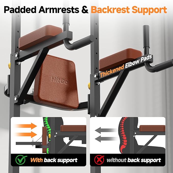 Power Tower Pull Up Station for Home Gym, Dip Station with Splayed H-Shaped Base, 440LBS Capacity, Adjustable Height Workout Station for Pull-ups, Dips & Leg Raises