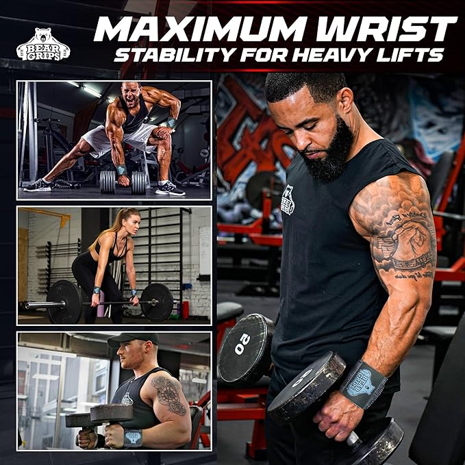 Bear Grips Wrist Wraps for Weightlifting | Weight Lifting Wrist Straps for Weightlifting | Extra Strength Gym Wrist Wraps | Two Wrist Wrap Per Pack | 12” & 18” | Lifting Wrist Wraps for Men & Women